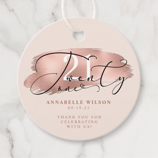 21st Birthday Rose Gold & Pink Favor Tags (Front)