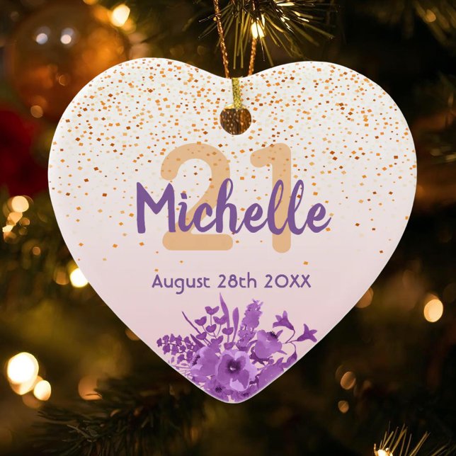 21st birthday rose gold pink florals name ceramic ornament (Creator Uploaded)