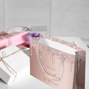 21st birthday rose gold pink large gift bag