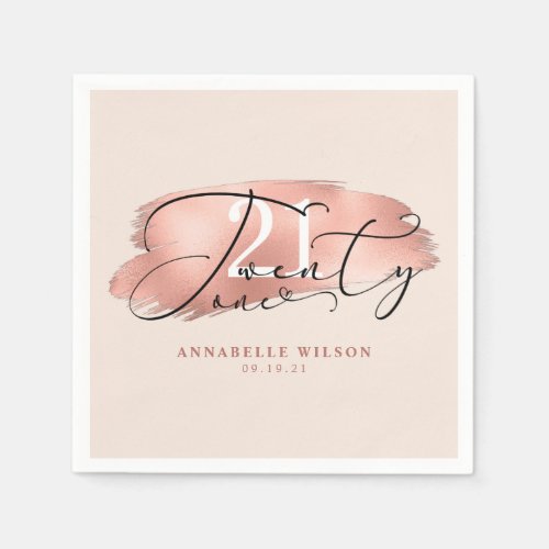 21st Birthday Rose Gold  Pink Napkins