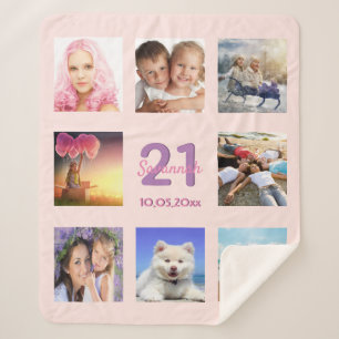 21st birthday rose gold pink photo collage sherpa blanket