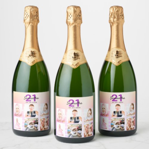 21st birthday rose gold pink photo legal cheers sparkling wine label