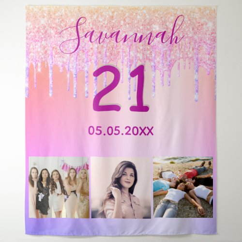 21st birthday rose gold pink purple glitter name tapestry