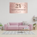 21st birthday rose gold pink stars balloon script banner<br><div class="desc">Elegant, classic, glamorous and girly for a 21st birthday party. Rose gold and blush pink, gradient background. Decorated with rose gold and pink stars. Personalize and add a name. With the text: Happy Birthday. The name is written with a modern dark rose colored hand lettered style script. Number 21 is...</div>