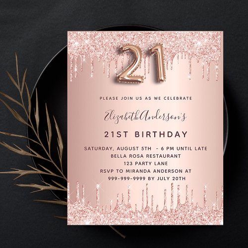 21st birthday rose gold sparkles budget invitation flyer