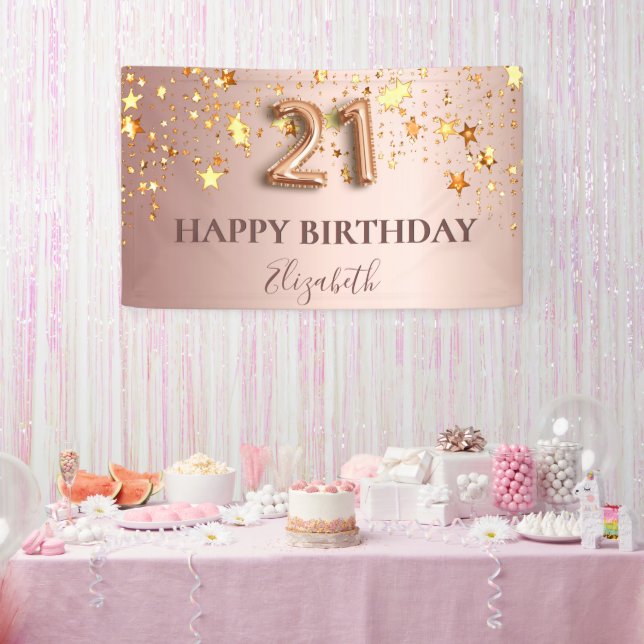 21st birthday rose gold stars welcome party banner (Party)