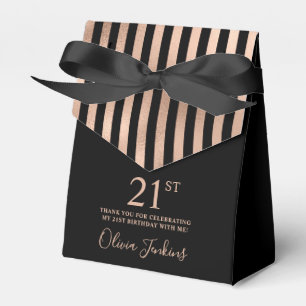 21st Birthday Rose Gold Striped Thank You Favor Boxes