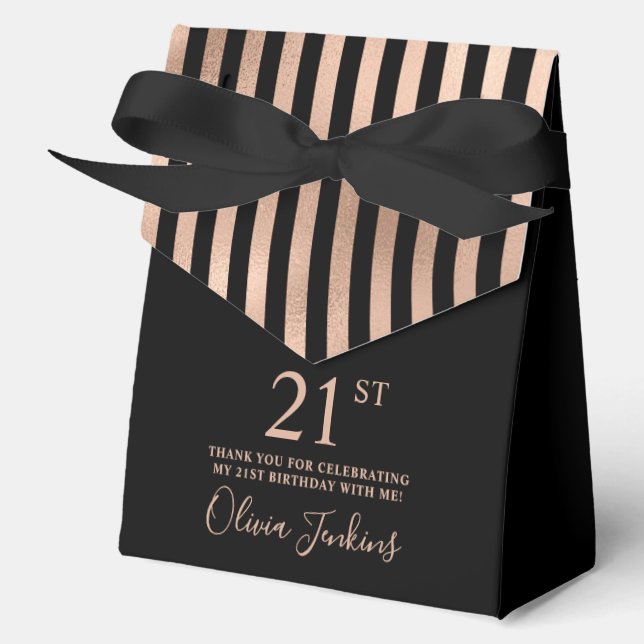 21st Birthday Rose Gold Striped Thank You  Favor Boxes (Front)