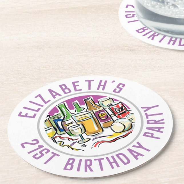 21st Birthday Round Paper Coaster (Creator Uploaded)