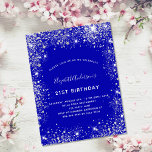 21st birthday royal blue silver glitter invitation<br><div class="desc">A modern,  stylish and glamorous invitation for a 21st (or any age) birthday party.  A royal blue background,  decorated with faux silver glitter dust.  Personalize and add your name and party details.</div>