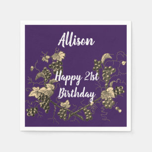 21st Birthday Royal Purple Elegant Vintage Grapes Napkins