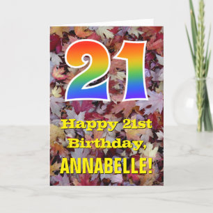 21st Birthday; Rustic Autumn Leaves; Rainbow "21" Card