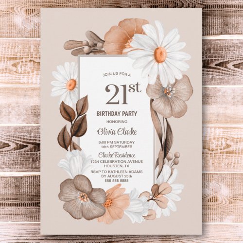 21st Birthday Rustic Boho Floral Party Invitation
