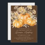 21st Birthday Rustic Boho Pumpkin Fall Foliage Invitation<br><div class="desc">Elegant watercolor orange pumpkins are nestled in a variety of fall foliages and flowers. A dark,  rich brown background frames it to perfection. Perfect for an autumn celebration.</div>