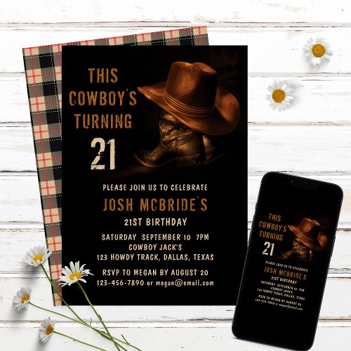 21st Birthday Rustic Cowboy Hat and Leather Boots Invitation