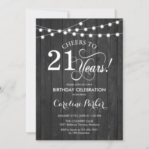 21st Birthday _ Rustic Gray Wood Pattern Invitation