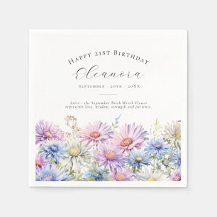 21st Birthday September Birth Flower Custom Napkins