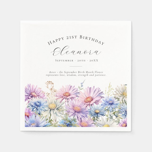 21st Birthday September Birth Flower Custom Napkins (Front)