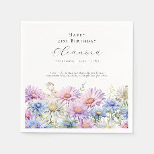 21st Birthday September Birth Flower Custom Napkins