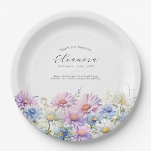 21st Birthday September Birth Flower Paper Plates