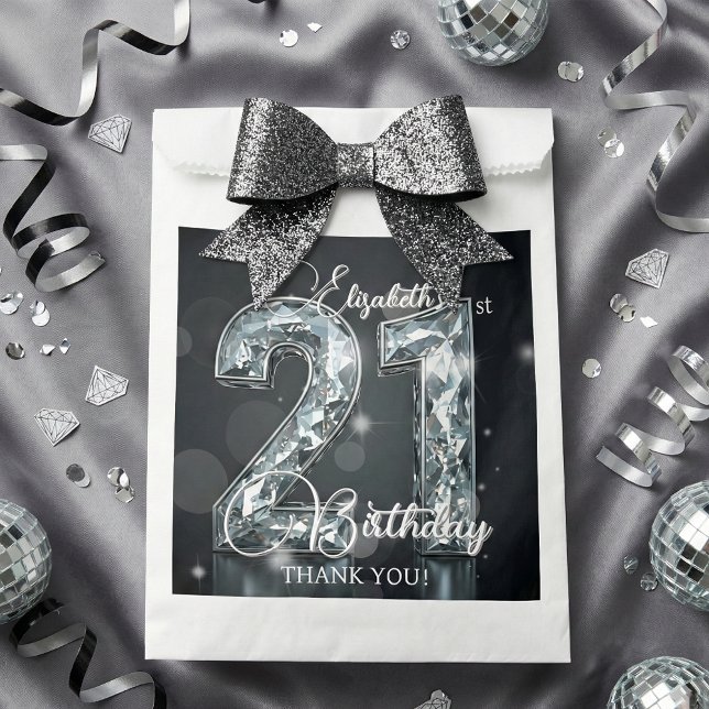21st Birthday Silver Diamonds Glam Black Thank You Favor Bag (Creator Uploaded)