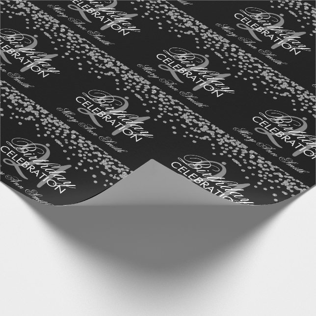 21st Birthday Silver Faux Glitter Confetti Black Wrapping Paper (Corner)