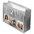 21st birthday silver glitter photo name unique