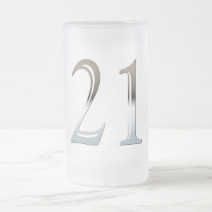 21st Birthday Silver Number 21 Frosted Glass Beer Mug
