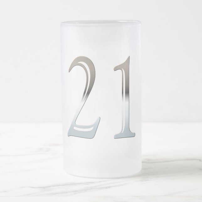 21st Birthday Silver Number 21 Frosted Glass Beer Mug (Center)