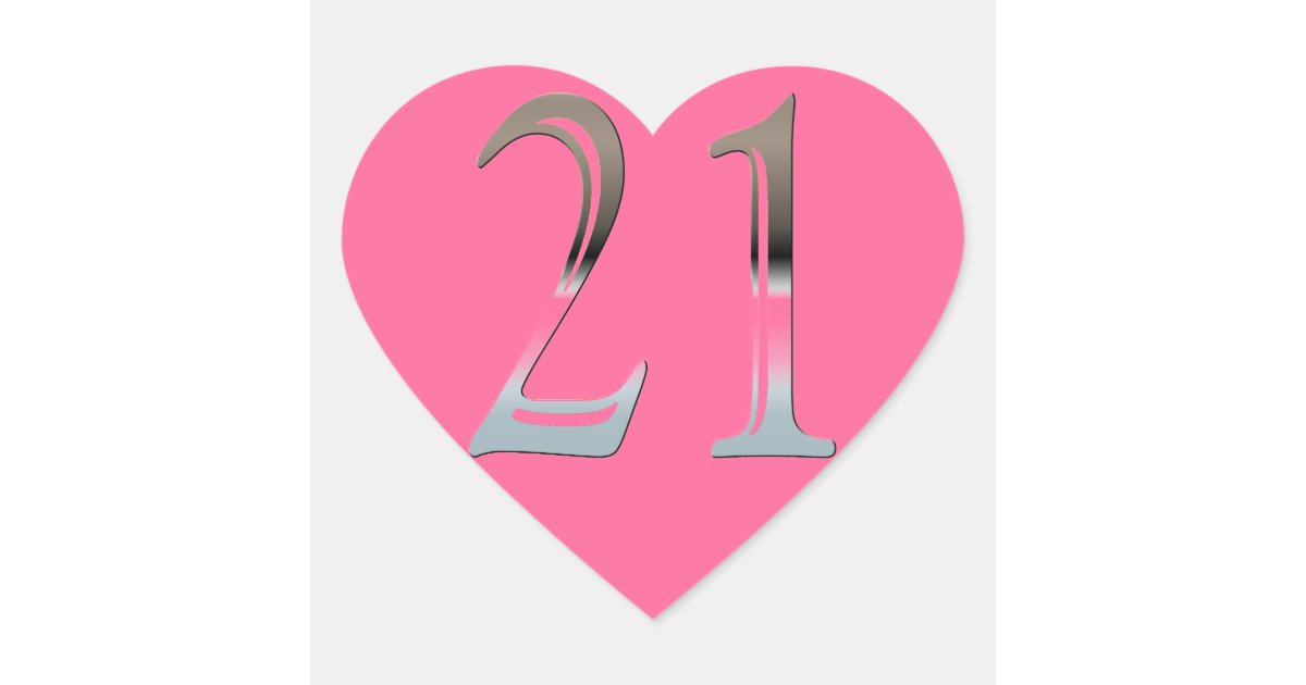 21st Birthday Silver | Number 21 Heart Sticker | Zazzle
