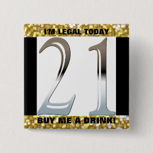 21st Birthday Silver Number 21 Pinback Button