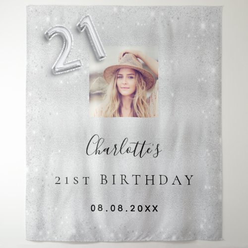 21st birthday silver photo glitter  welcome tapestry
