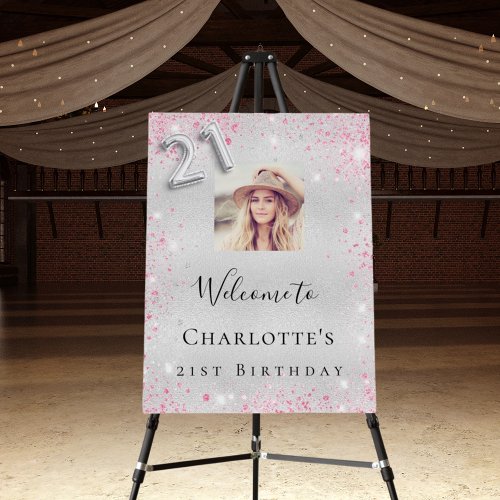 21st birthday silver pink glitter photo welcome foam board