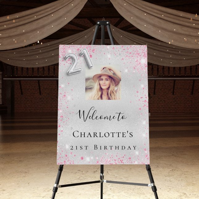 21st birthday silver pink glitter photo welcome foam board (Creator Uploaded)