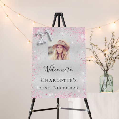 21st birthday silver pink glitter photo welcome foam board