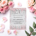 21st birthday silver pink metal glitter dust invitation postcard<br><div class="desc">A modern, stylish and glamorous invitation for a 21st birthday party. A faux silver looking background, decorated with pink and faux silver glitter dust. Personalize and add your name nad party details. Number 21 is written with a balloon style font, script. Back: faux silver background, postcard design. Tip: If you...</div>