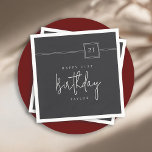 21st Birthday Simple Minimalist Flat Black Napkins<br><div class="desc">Celebrate a 21st birthday milestone in style with this simple, simple and stunning flat-black and ivory beige party napkin.  The modern minimalist layout pairs a deep matte black background with refined ivory-beige typography—featuring a bold sans-serif for the event details and a graceful handwritten script for the word “Birthday.” A sleek...</div>