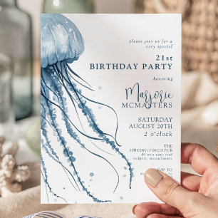 21st Birthday Simple Modern Coastal Jellyfish Invitation