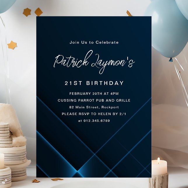 21st Birthday Simple Modern Dark Blue Geometric Invitation (Creator Uploaded)