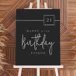 21st Birthday Simple Modern Minimal Flat Black Foam Board<br><div class="desc">Celebrate a 21st birthday milestone in style with this elegant flat-black and ivory beige party easel sign.  The modern minimalist layout pairs a deep matte black background with refined ivory-beige typography—featuring a bold sans-serif for the event details and a graceful handwritten script for the word “Birthday.” A sleek square badge...</div>