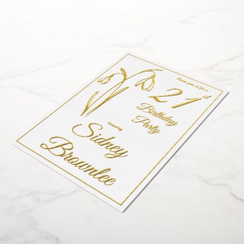 21st Birthday Snowdrop Floral Black And White Foil Invitation