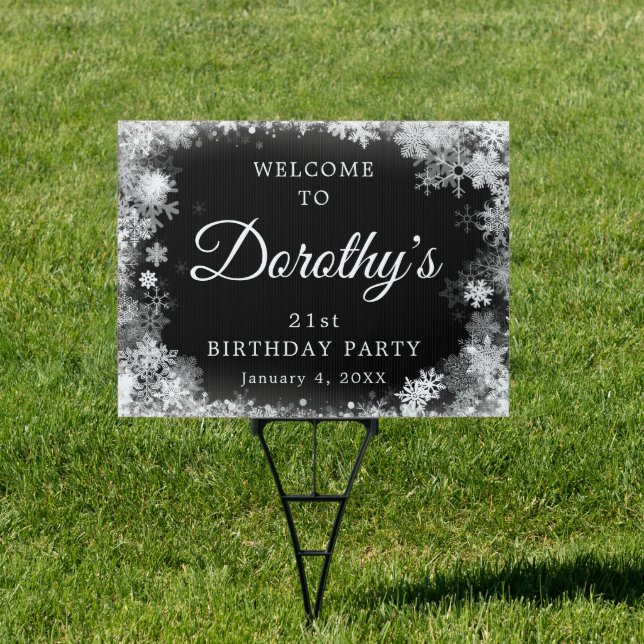 21st Birthday Snowflake Black Welcome Yard Sign (Insitu)