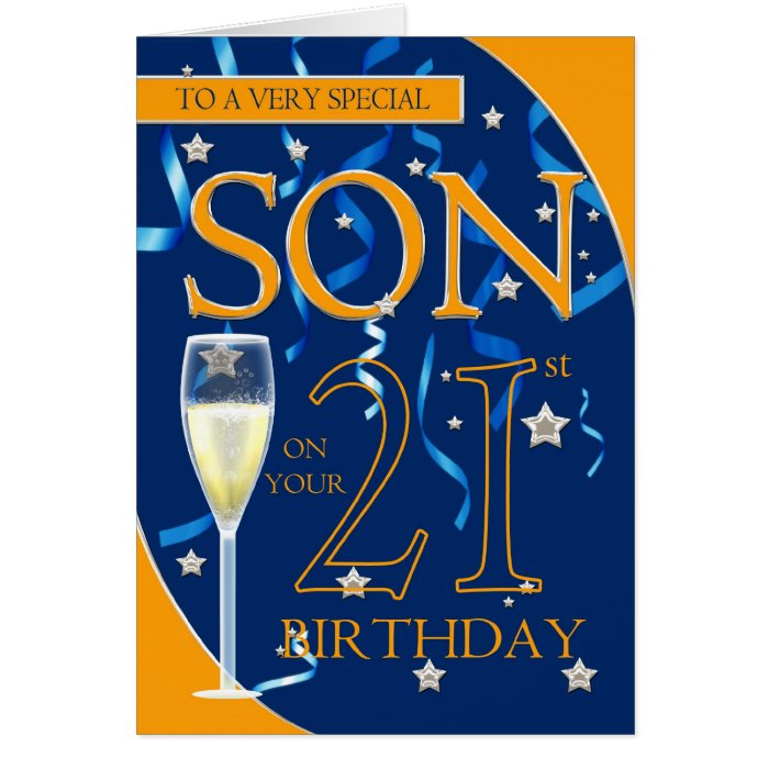 21st Birthday Son   Champagne Glass Cards