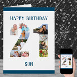 21st Birthday Son Number 21 Photo Collage Big<br><div class="desc">Say Happy 21st Birthday Son with a unique birthday card and your own custom photo collage. The template is set up for you to edit Happy Birthday Son to brother, or any other name you like and add up to 10 different photographs. You can also edit the messages inside the...</div>