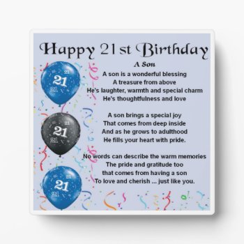 21st  Birthday Son Poem Plaque by Lastminutehero at Zazzle