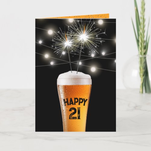 21st Birthday Sparkler In Beer Card