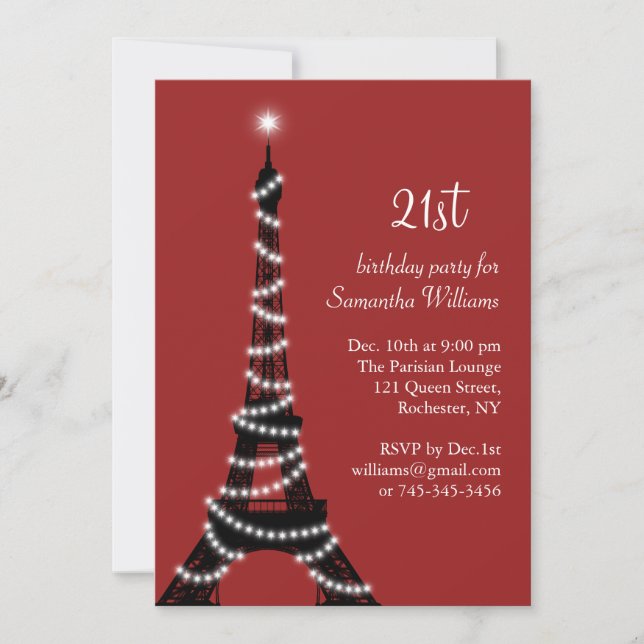 21st Birthday Sparkling Eiffel Tower Invitation (Front)