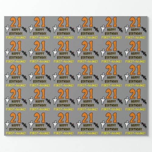 21st Birthday Spooky Halloween Theme Custom Name Wrapping Paper
