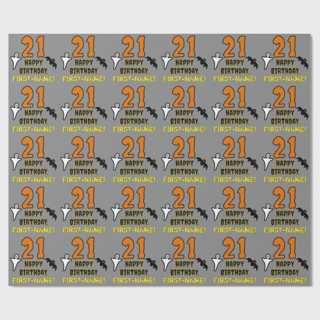 21st Birthday: Spooky Halloween Theme, Custom Name Wrapping Paper (Flat)