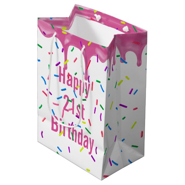 21st Birthday Sprinkles On Pink Icing  Medium Gift Bag (Front Angled)